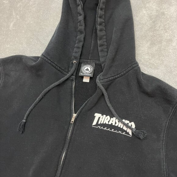 Thrasher Magazine LOGO ZIP UP Skateboard Hoodie BLACK size Medium - Picture 2 of 10